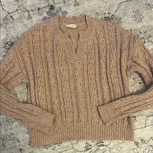 New In brand Textured Split-Neck Cable Sweater -